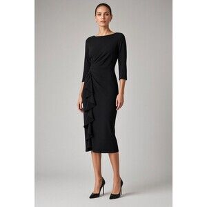 Aisize Women’s Size Small Black Ruched Waist Midi Dress Party Cocktail NWT
